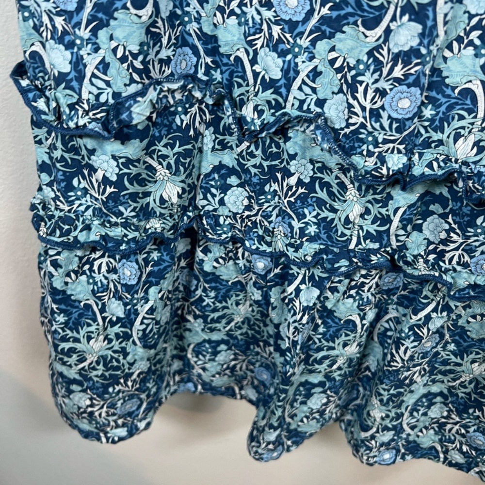 Anthropologie THML Floral Midi Dress Blue White Large Dainty Tiered Ruffle Boho - Picture 6 of 13